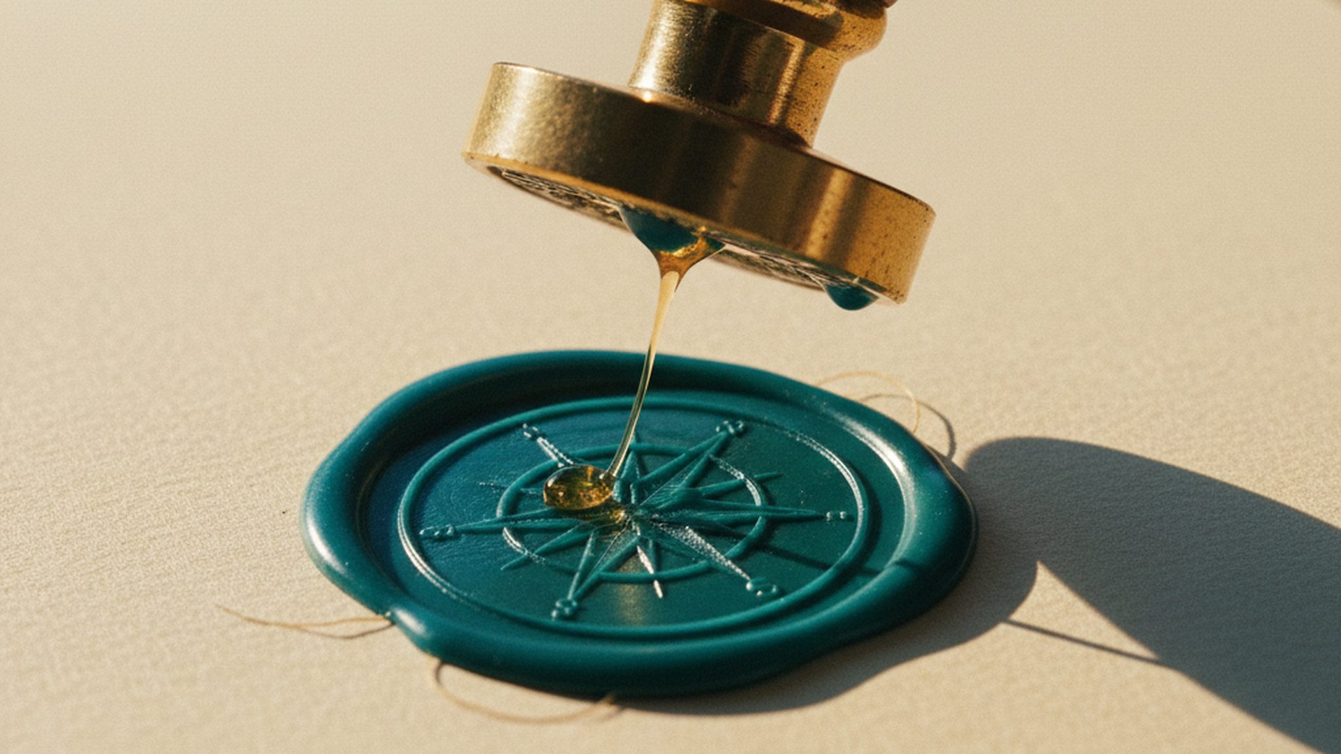 Compass arc on archival paper — measured precision