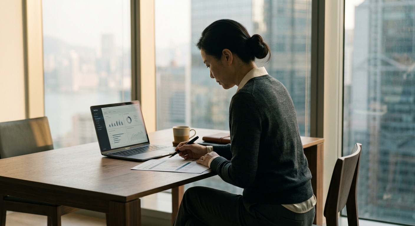 SME owner reviewing a monthly operating 報表